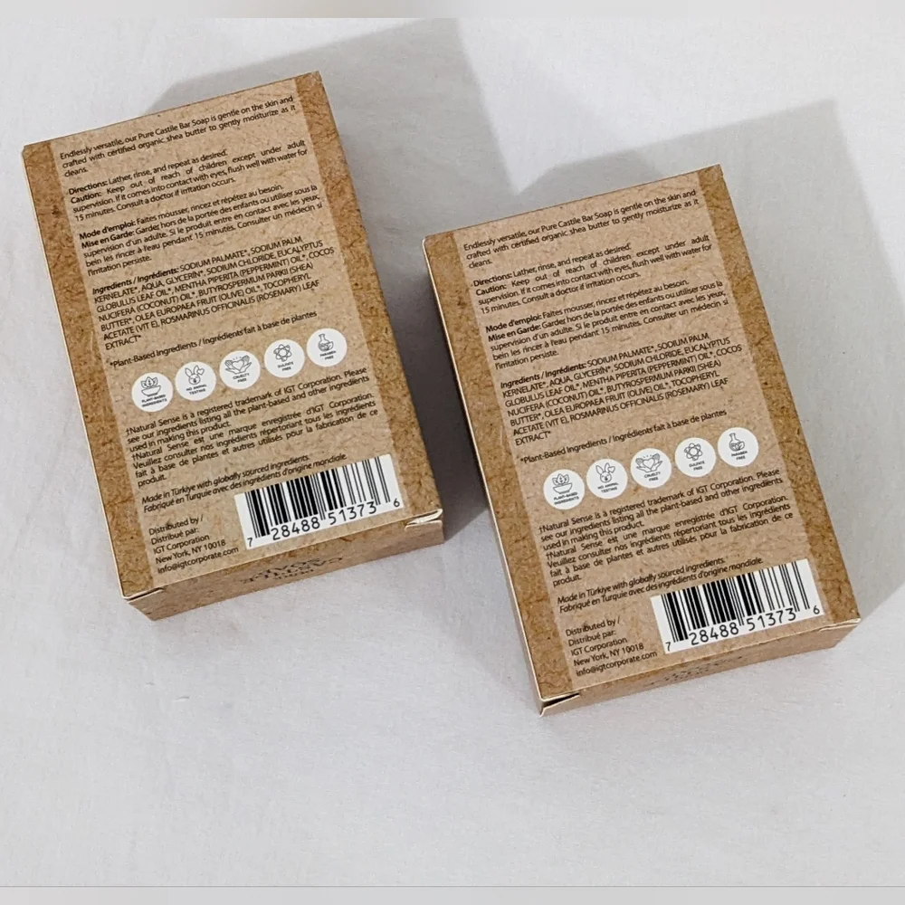 Natural Sense Plant Based Peppermint Pure Castile Bar Soaps, 5 OZ., Bundle of 2